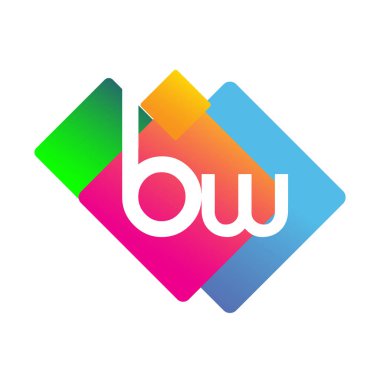 Renkli geometrik şekilli BW logosu, yaratıcı endüstri, web, iş ve şirket için harf kombinasyonlu logo tasarımı.