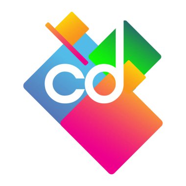 Renkli geometrik şekilli harf CD logosu, yaratıcı endüstri, web, iş ve şirket için harf birleşimi logosu tasarımı.