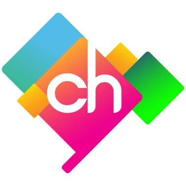 Renkli geometrik şekilli CH logosu, yaratıcı endüstri, web, iş ve şirket için harf kombinasyonu tasarımı.
