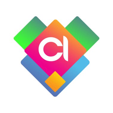 Renkli geometrik şekilli CI harfi logosu, yaratıcı endüstri, web, iş ve şirket için harf kombinasyonu tasarımı.