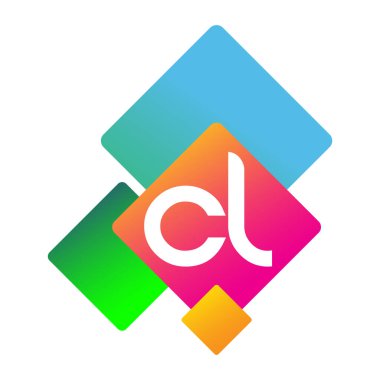 Renkli geometrik şekilli CL logosu, yaratıcı endüstri, web, iş ve şirket için harf kombinasyonu tasarımı.