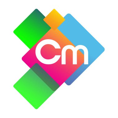 Renkli geometrik şekilli CM logosu, yaratıcı endüstri, web, iş ve şirket için harf kombinasyonlu logo tasarımı.