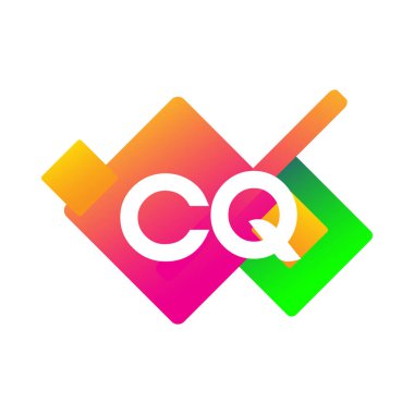 Renkli geometrik şekilli harf CQ logosu, yaratıcı endüstri, web, iş ve şirket için harf kombinasyonu tasarımı.