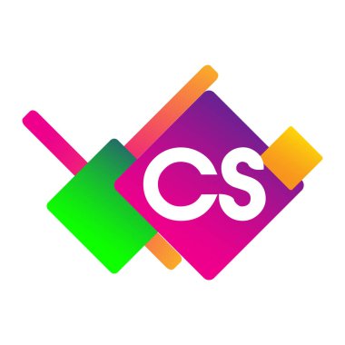 Renkli geometrik şekilli harf CS logosu, yaratıcı endüstri, web, iş ve şirket için harf kombinasyonu tasarımı.