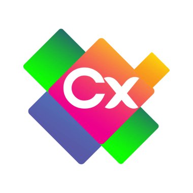 Renkli geometrik şekilli harf CX logosu, yaratıcı endüstri, web, iş ve şirket için harf kombinasyonu tasarımı.