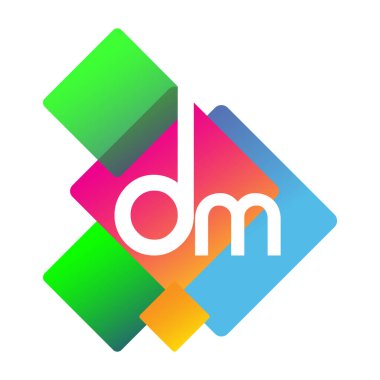 Renkli geometrik şekilli DM logosu, yaratıcı endüstri, web, iş ve şirket için harf kombinasyonu tasarımı.