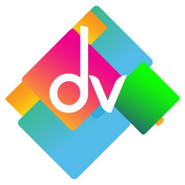 Renkli geometrik şekilli DV logosu, yaratıcı endüstri, web, iş ve şirket için harf kombinasyonu tasarımı.