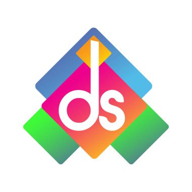 DS 'nin renkli geometrik şekilli logosu, yaratıcı endüstri, web, iş ve şirket için harf kombinasyonu tasarımı.