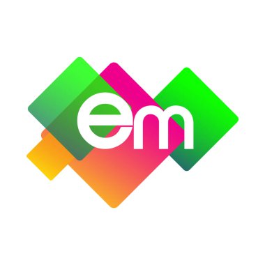 Renkli geometrik şekilli EM logosu, yaratıcı endüstri, web, iş ve şirket için harf kombinasyonlu logo tasarımı.