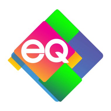 Renkli geometrik şekilli EQ logosu, yaratıcı endüstri, web, iş ve şirket için harf kombinasyonlu logo tasarımı.