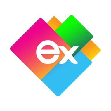 Renkli geometrik şekilli EX logosu, yaratıcı endüstri, web, iş ve şirket için harf kombinasyonlu logo tasarımı.