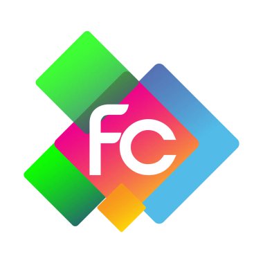 Renkli geometrik şekilli FC logosu, yaratıcı endüstri, web, iş ve şirket için harf kombinasyonlu logo tasarımı.