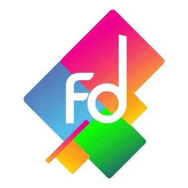 Renkli geometrik şekilli FD logosu, yaratıcı endüstri, web, iş ve şirket için harf kombinasyonu tasarımı.