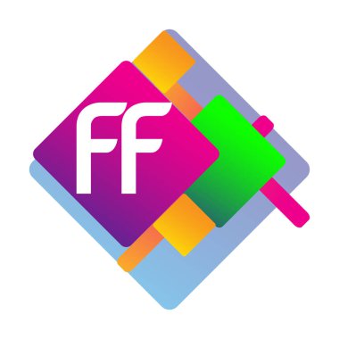 Renkli geometrik şekilli FF logosu, yaratıcı endüstri, web, iş ve şirket için harf kombinasyonu tasarımı.