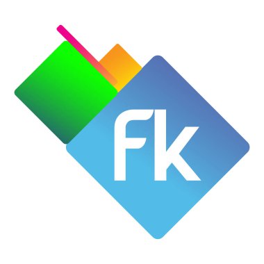 Renkli geometrik şekilli harf FK logosu, yaratıcı endüstri, web, iş ve şirket için harf kombinasyonu tasarımı.
