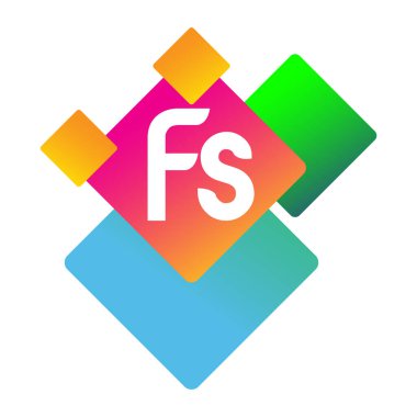 Renkli geometrik şekilli FS logosu, yaratıcı endüstri, web, iş ve şirket için harf kombinasyonlu logo tasarımı.