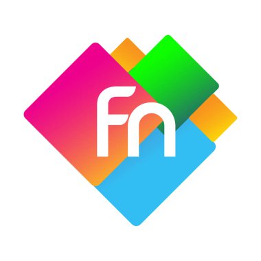 Renkli geometrik şekilli FN logosu, yaratıcı endüstri, web, iş ve şirket için harf kombinasyonlu logo tasarımı.