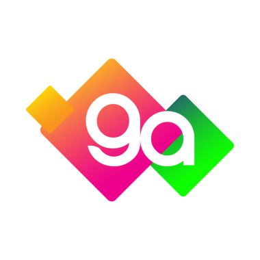 Renkli geometrik şekilli GA logosu, yaratıcı endüstri, web, iş ve şirket için harf kombinasyonu tasarımı.