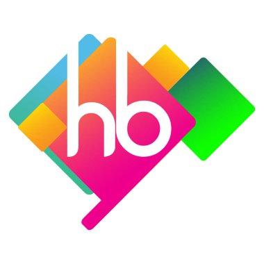 Renkli geometrik şekilli HB logosu, yaratıcı endüstri, web, iş ve şirket için harf kombinasyonu tasarımı.