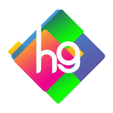 Renkli geometrik şekilli HG logosu, yaratıcı endüstri, web, iş ve şirket için harf kombinasyonu tasarımı.
