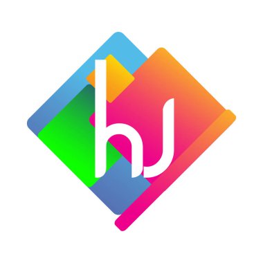 Renkli geometrik şekilli harf HJ logosu, yaratıcı endüstri, web, iş ve şirket için harf kombinasyonu tasarımı.