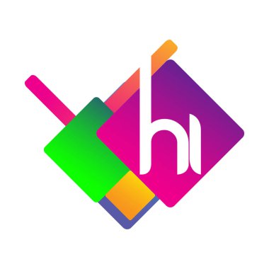 Renkli geometrik şekilli HI harfi logosu, yaratıcı endüstri, web, iş ve şirket için harf kombinasyonu tasarımı.