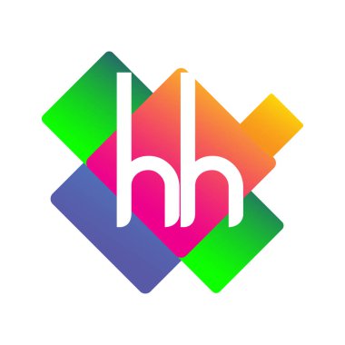 Renkli geometrik şekilli HH logosu, yaratıcı endüstri, web, iş ve şirket için harf kombinasyonlu logo tasarımı.