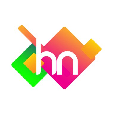 Renkli geometrik şekilli HN logosu, yaratıcı endüstri, web, iş ve şirket için harf kombinasyonu tasarımı.