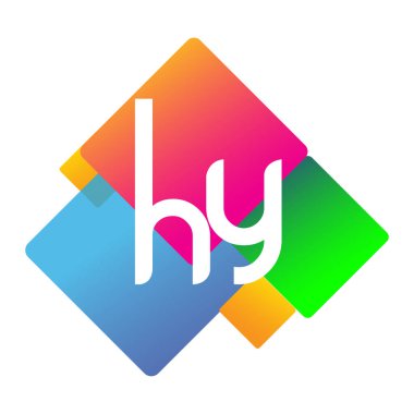 Renkli geometrik şekilli HY logosu, yaratıcı endüstri, web, iş ve şirket için harf kombinasyonu tasarımı.