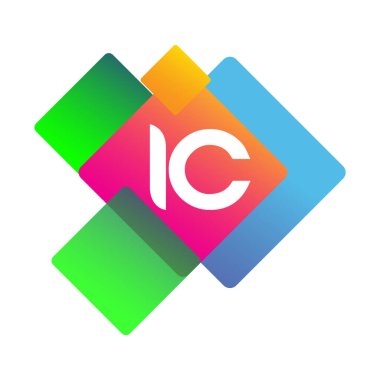 Renkli geometrik şekilli IC logosu, yaratıcı endüstri, web, iş ve şirket için harf kombinasyonu tasarımı.