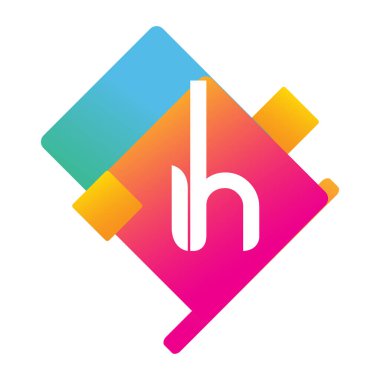 Renkli geometrik şekilli IH logosu, yaratıcı endüstri, web, iş ve şirket için harf kombinasyonlu logo tasarımı.