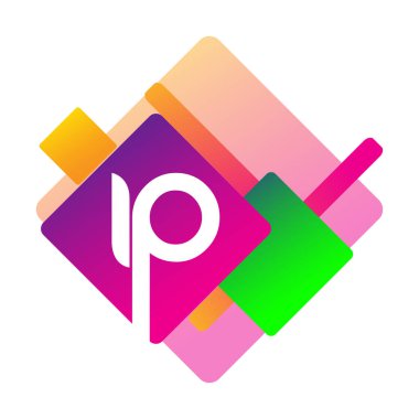 Renkli geometrik şekilli IP logosu, yaratıcı endüstri, web, iş ve şirket için harf kombinasyonlu logo tasarımı.
