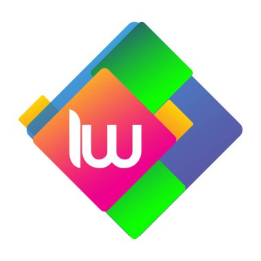 Renkli geometrik şekilli IW logosu, yaratıcı endüstri, web, iş ve şirket için harf kombinasyonu tasarımı.