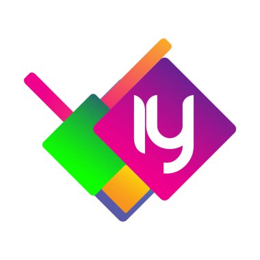 Renkli geometrik şekilli IY logosu, yaratıcı endüstri, web, iş ve şirket için harf kombinasyonu tasarımı.