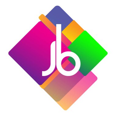 Renkli geometrik şekilli JB logosu, yaratıcı endüstri, web, iş ve şirket için harf kombinasyonu tasarımı.