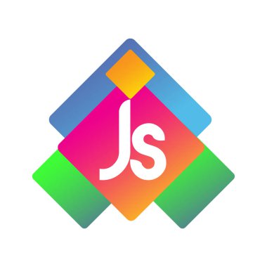 Renkli geometrik şekilli JS logosu, yaratıcı endüstri, web, iş ve şirket için harf kombinasyonu tasarımı.