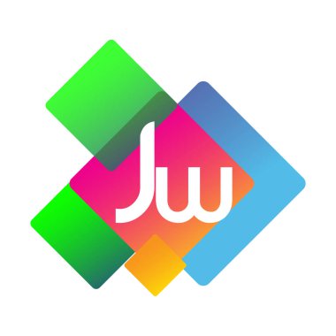 Renkli geometrik şekilli JW harfi logosu, yaratıcı endüstri, web, iş ve şirket için harf kombinasyonu tasarımı.