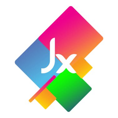 Renkli geometrik şekilli harf JX logosu, yaratıcı endüstri, web, iş ve şirket için harf kombinasyonu tasarımı.