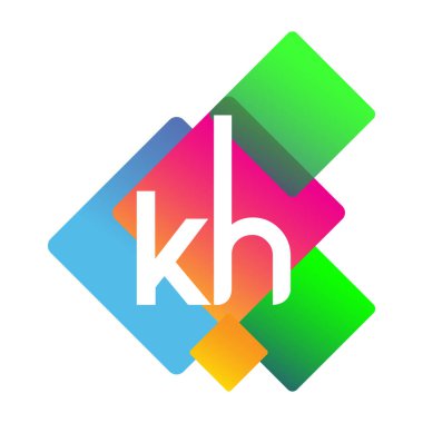 Renkli geometrik şekilli KH logosu, yaratıcı endüstri, web, iş ve şirket için harf kombinasyonu tasarımı.