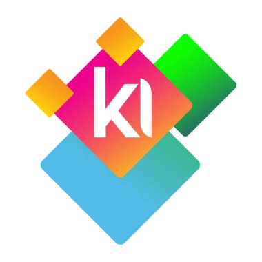 Renkli geometrik şekilli KI logosu, yaratıcı endüstri, web, iş ve şirket için harf kombinasyonu tasarımı.