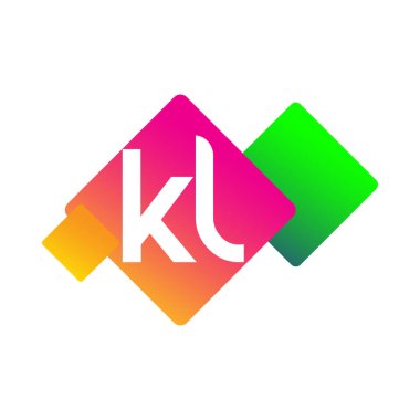 Renkli geometrik şekilli KL logosu, yaratıcı endüstri, web, iş ve şirket için harf kombinasyonu tasarımı.