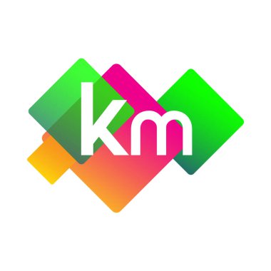 Renkli geometrik şekilli KM logosu, yaratıcı endüstri, web, iş ve şirket için harf kombinasyonu tasarımı.