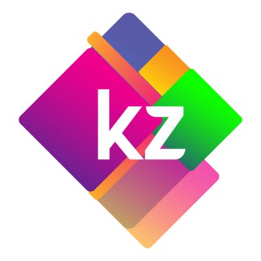 Renkli geometrik şekilli KZ logosu, yaratıcı endüstri, web, iş ve şirket için harf kombinasyonu tasarımı.