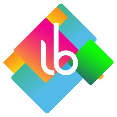 Renkli geometrik şekilli LB logosu, yaratıcı endüstri, web, iş ve şirket için harf kombinasyonlu logo tasarımı.