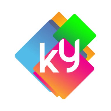 Renkli geometrik şekilli KY logosu, yaratıcı endüstri, web, iş ve şirket için harf kombinasyonu tasarımı.