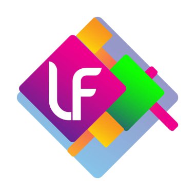 Renkli geometrik şekilli LF logosu, yaratıcı endüstri, web, iş ve şirket için harf kombinasyonlu logo tasarımı.