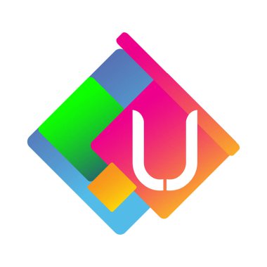 Renkli geometrik şekilli LJ logosu, yaratıcı endüstri, web, iş ve şirket için harf kombinasyonu tasarımı.