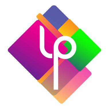 Renkli geometrik şekilli LP logosu, yaratıcı endüstri, web, iş ve şirket için harf kombinasyonlu logo tasarımı.