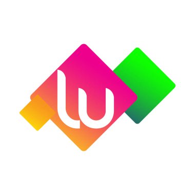 Renkli geometrik şekilli LU logosu, yaratıcı endüstri, web, iş ve şirket için harf kombinasyonu tasarımı.