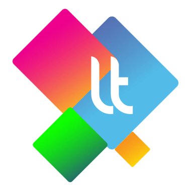 Renkli geometrik şekilli LT logosu, yaratıcı endüstri, web, iş ve şirket için harf kombinasyonu tasarımı.